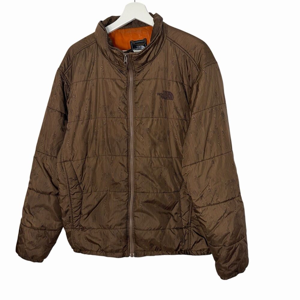 The North Face Men’s Large Quilted Brown Full Zip Wood Grain Pattern
